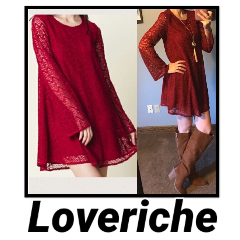 Loveriche Red Lace Overlay A-line Dress